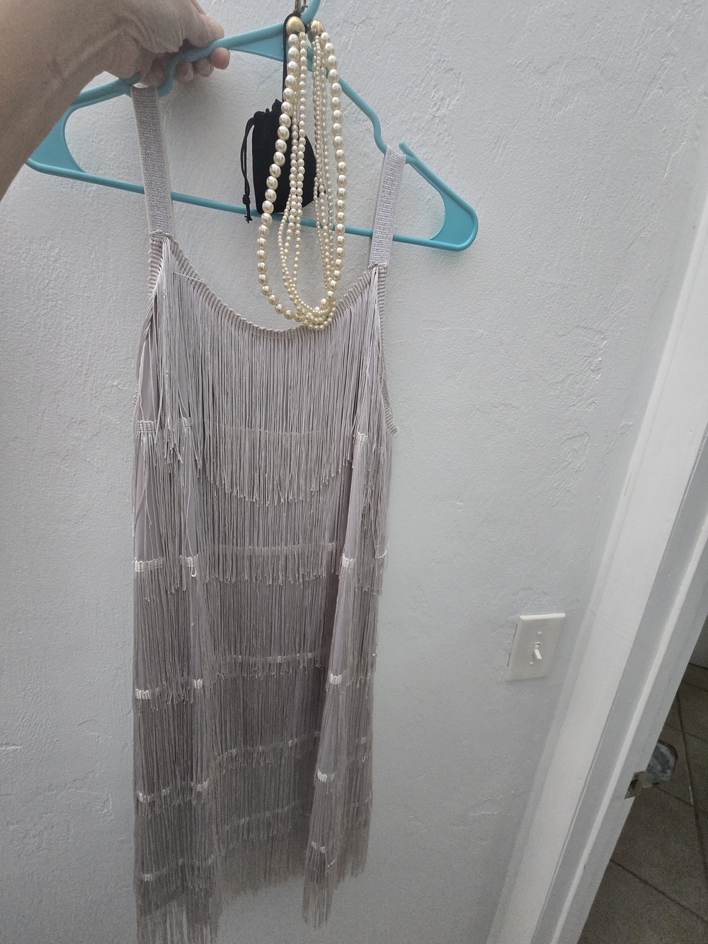 Flapper Fringe Slip Dress in Light GRAY